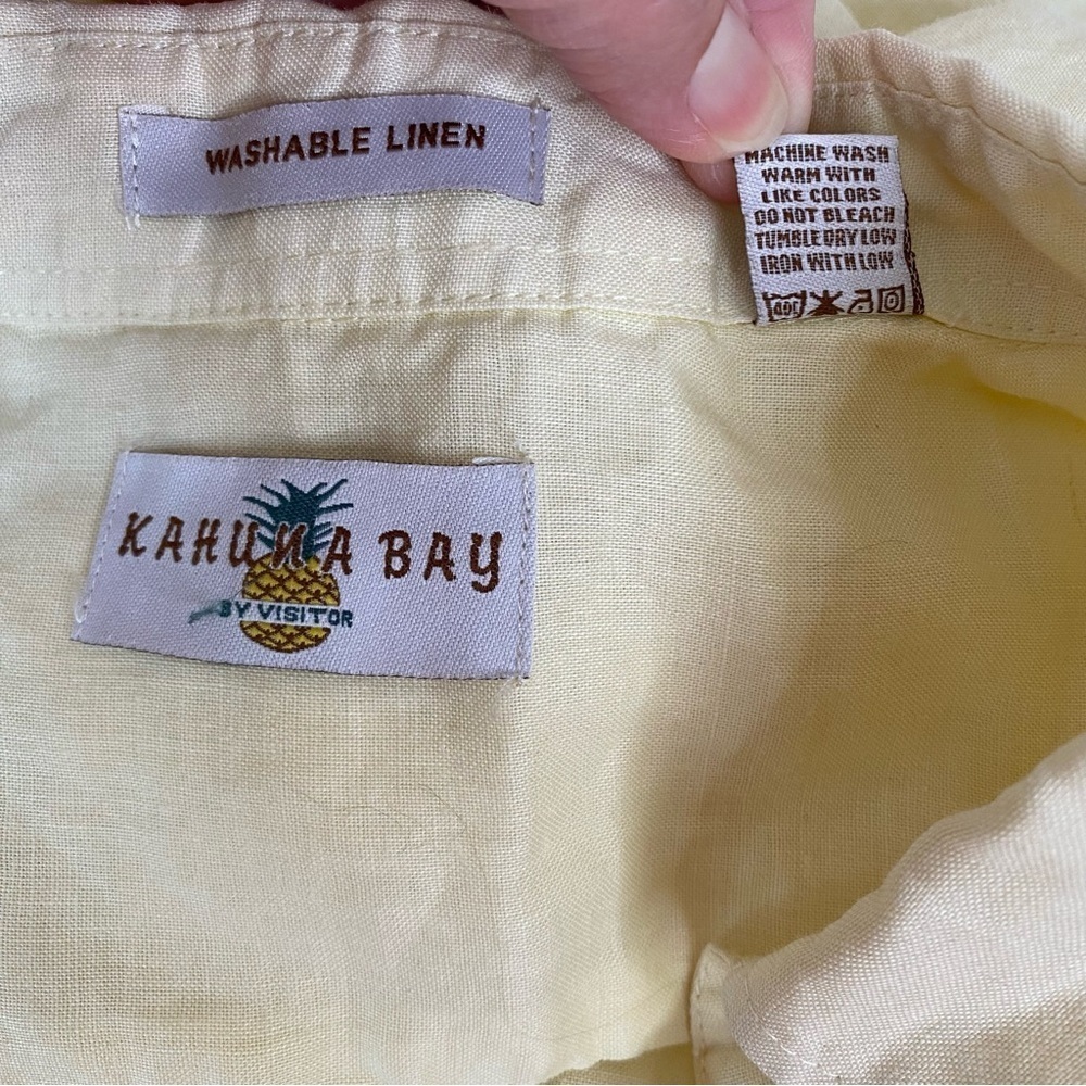 Kahuna Bay Men's 100% Washable Linen Beach Shirt Lightweight Pale Yellow XL - Picture 6 of 6